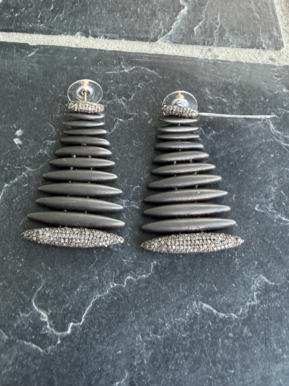 Statement Pave Diamond Dangle Earrings in Gunmetal matte finish